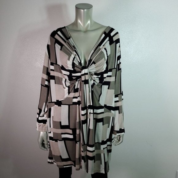 Ellos Womens Top Plus Size 5X Stretch Deep V-Neck Gathered Front Multicolor - Picture 2 of 6